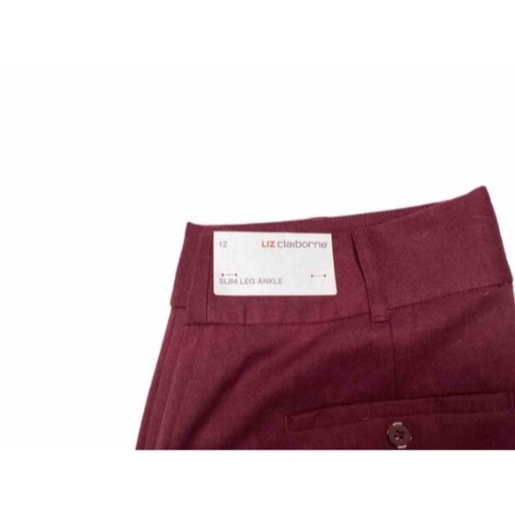 Liz Claiborne Slim Leg Ankle Pants Burgundy Women’s Size 12 NWT Trouser - Picture 2 of 8